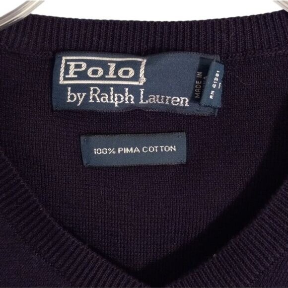 Polo Ralph Lauren Mens Blue Sleeveless V-Neck Sweater Vest 100% Pima Cotton Logo - Picture 2 of 8